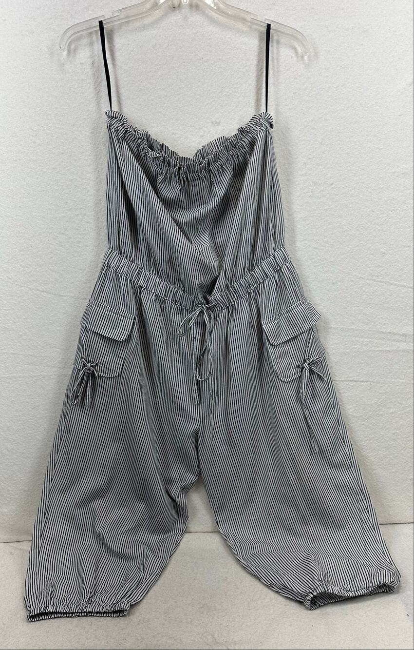 Threadstory 100% Cotton Women's Striped Jumpsuit SZ XL Beachy Bohowestern Preppy